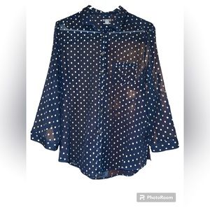 Woman’s Sheer Gold Polka Dot Button Down